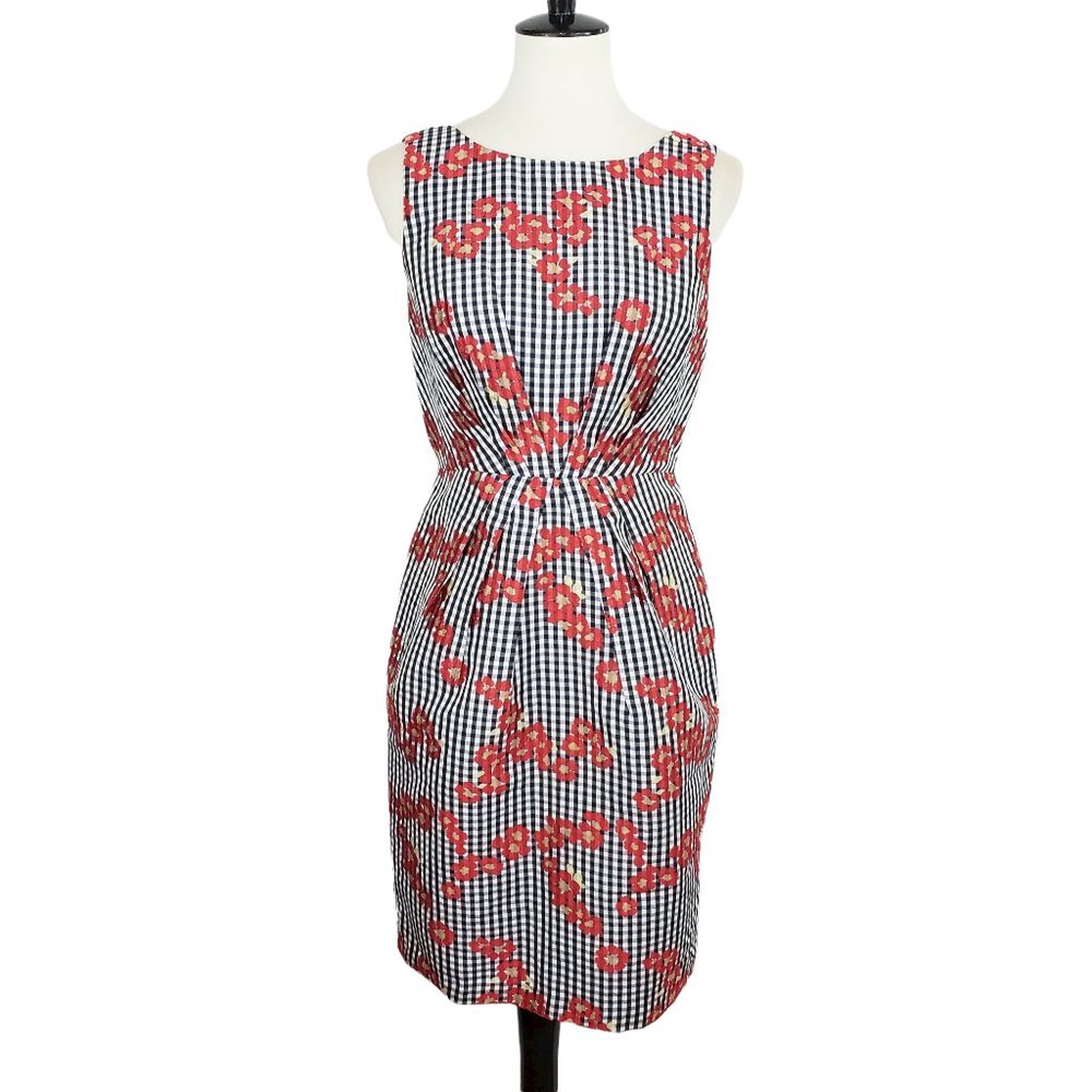 Adrianna Papell White & Blue Check Floral Dress 4